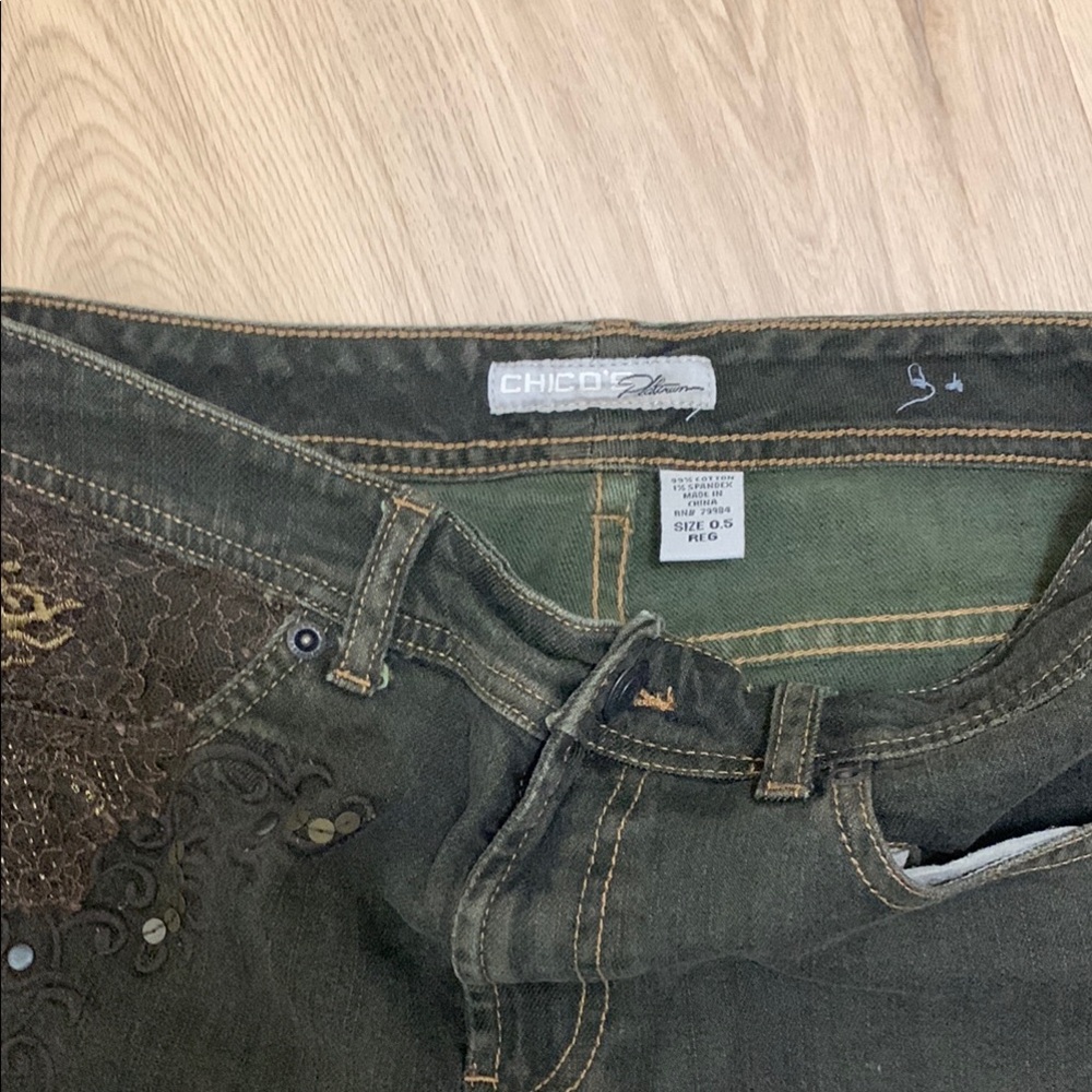 Chico's Smokey Gray Embroidered Jeans